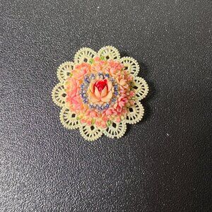 Vintage 1930's Carved Celluloid Floral Brooch Pin Spring